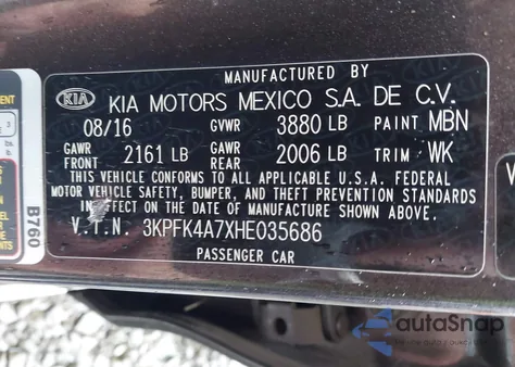 2017 Kia Forte Lx z USA, uszkodzony, nr VIN 3KPFK4A7XHE035686